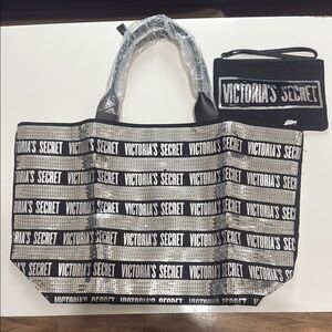 Victoria's Secret Black and White Textured Tote